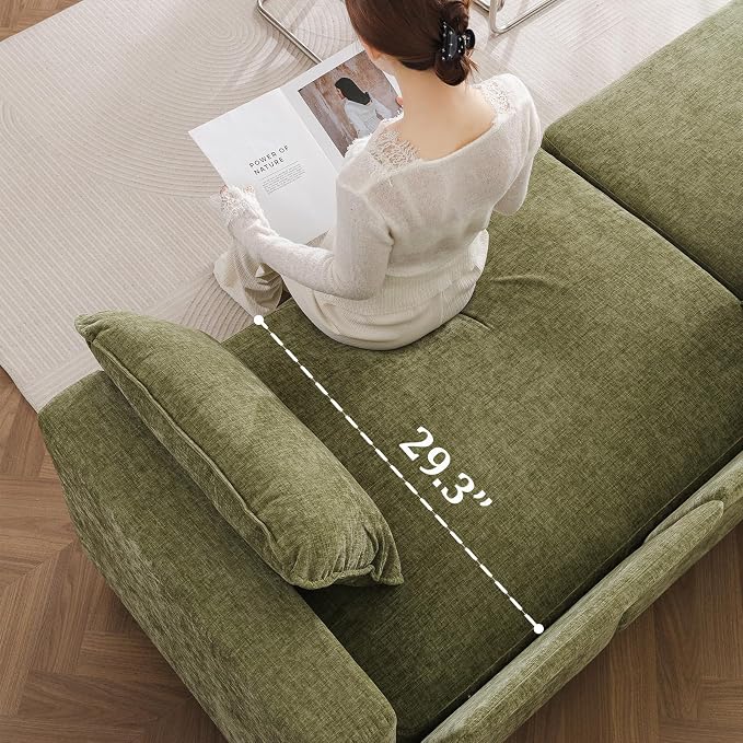 53'' Loveseat Sofa with All Seats Storage, Modular Sectional Couch with Deep Seat,Oversized Comfy Couch with Throw Pillows,Single Sofa Chair for Living Room,Bedroom,Chenille,Green