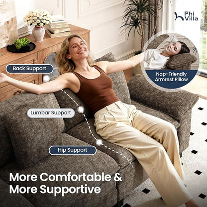 PHI VILLA Cloud Modular Couch Sets, 157.5" Oversized Sectional Sofa with L-Shaped Chaise, 5-Seater Upholstered Couches with Movable Ottoman for Living Room, Chenille Grayish Brown
