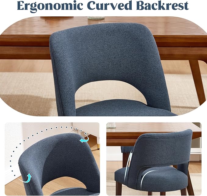 Dining Chair Set of 8,Modern Dining Room Chairs with Thick Cushions,Upholstered Linen Fabric Kitchen Chairs for Kitchen Dining Room DARKBLUE