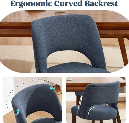 Dining Chairs Set of 2,Modern Dining Room Chairs with Thick Cushions,Upholstered Linen Fabric Kitchen Chairs for Kitchen Dining Room DARKBLUE