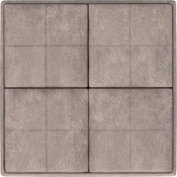 SIMPLIHOME Avalon Wide Contemporary Square Coffee Table Storage Ottoman, Distressed Grey Taupe, Table Ottoman
