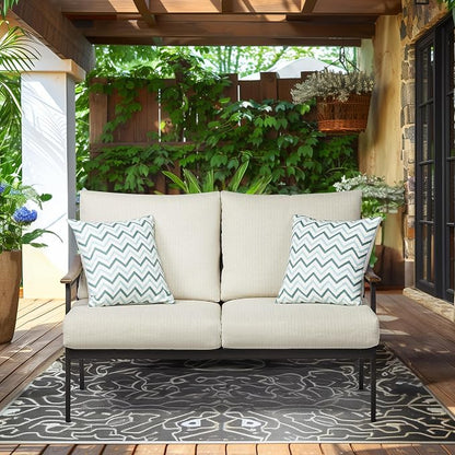 NATURAL EXPRESSIONS Patio Loveseat Sofa Outdoor Furniture Metal Chair with Wicker Backrest & 6 Inches Cushion for Indoor, Front Porch, Deck, Balcony, Backyard, 51.77"(L) x 29.75"(W) x 33.86"(H).