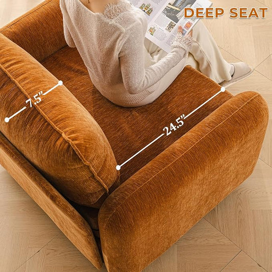 Rexulqo Oversized Accent Chair with Ottoman,All Seats Storage,Comfy Big Armchair,24.5'' Deep Seat,Upholstered Living Room Chairs,Reading Chair,Lounge Chair for Bedroom,Office,Chenille,Yellow