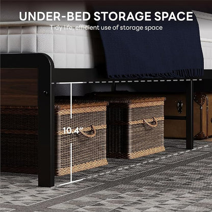 LIKIMIO King Bed Frame with Headboard, Dark Wood Camas King with Strong Supports, Sturdy, Noise-Free, No Box Spring Needed, Dark Walnut