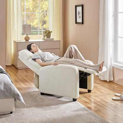 Topeakmart Corduroy Recliner Sofa Mid-Century Recliner Chair Single Reclining Chair Upholstered Sofa for Living Room Bedroom Home Theater Beige