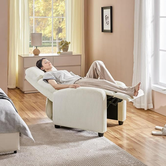 Topeakmart Corduroy Recliner Sofa Mid-Century Recliner Chair Single Reclining Chair Upholstered Sofa for Living Room Bedroom Home Theater Beige