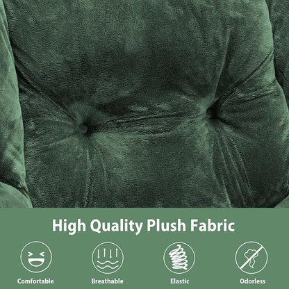 Youtanic Lazy Chair with Folding Ottoman, Accent Chair Plush Upholstered with Metal Structure and Non-Slip Pads, Sofa Armchair with Footrest and Side Storage Bag for Dorm, Room, Office, Green