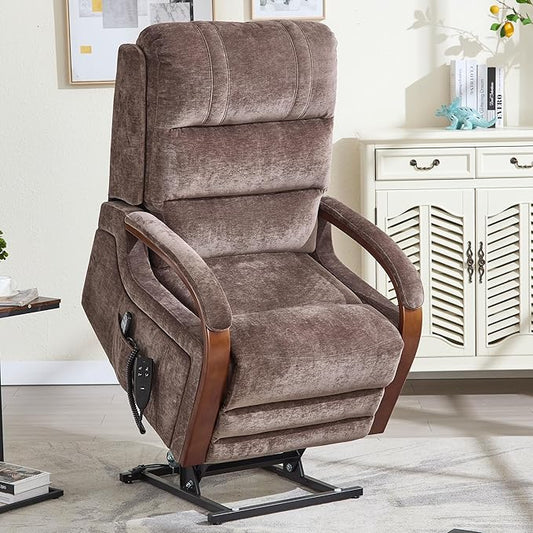 Trustyue Power Lift Recliner Chair, 180° Lay Flat Recliner, Lift Chair with Massage and Heat, Standing Assistance, Living Room Chair for Elderly People Chenille, Brown