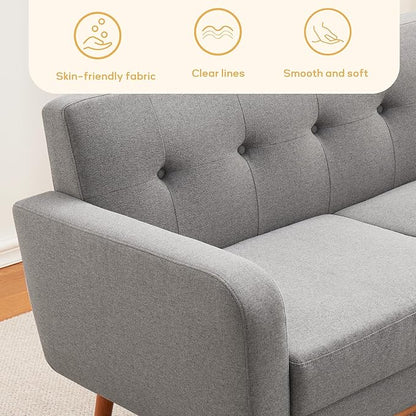 HUIMO Sofa Couch, Mid Century Modern Sofa with Solid Wood Frame, Button Tufted Couch for Bedroom, Living Room, Office, Apartment (Dark Grey, 60 inch)