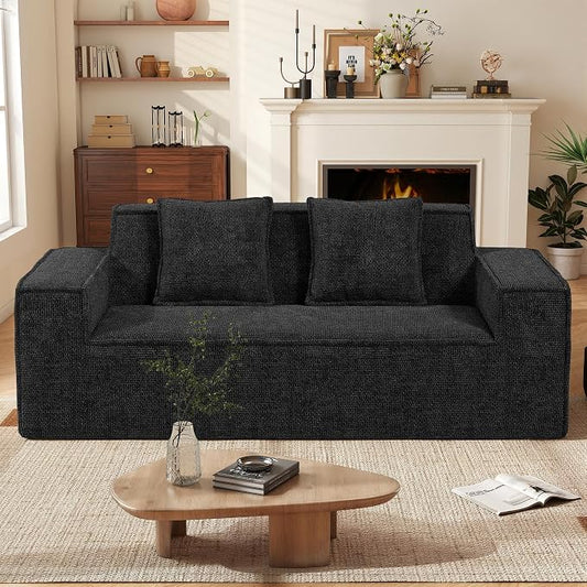 Luxanimarion 77'' Modern Small Loveseat, No Assembly Required Cloud Sofa Cloud Sofa Boneless Couches with 2 pcs Pillows for Living Room, Apartment(Polar Fleece-Black)