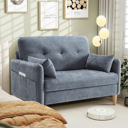 Hanherry Loveseat Sofa, 47” Small Couch for Living Room, Comfy Chenille Fabric Love Seat for Bedroom with Throw Pillow,Removable Cushion Cover,Couches for Small Space,Apartment,Dorm