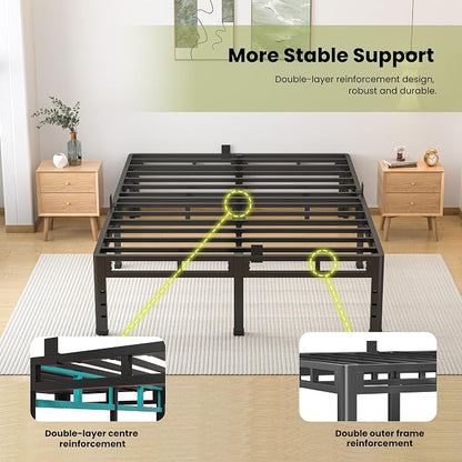NKZ Twin Size Bed Frame 16 Inch, Metal Bed Frame & Box Spring 2 in 1 Platform with Round Corner Legs, 4000lbs Weight Capacity Reinforced Metal Frame, Headboard Hole, Noise-Free, Easy Assembly