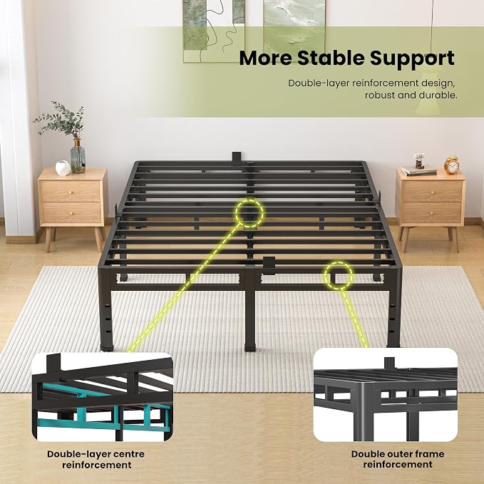 NKZ Twin Size Bed Frame 14 Inch, Metal Bed Frame & Box Spring 2 in 1 Platform with Round Corner Legs, 4000lbs Weight Capacity Reinforced Metal Frame, Headboard Hole, Noise-Free, Easy Assembly