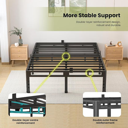 NKZ Twin Size Bed Frame 14 Inch, Metal Bed Frame & Box Spring 2 in 1 Platform with Round Corner Legs, 4000lbs Weight Capacity Reinforced Metal Frame, Headboard Hole, Noise-Free, Easy Assembly