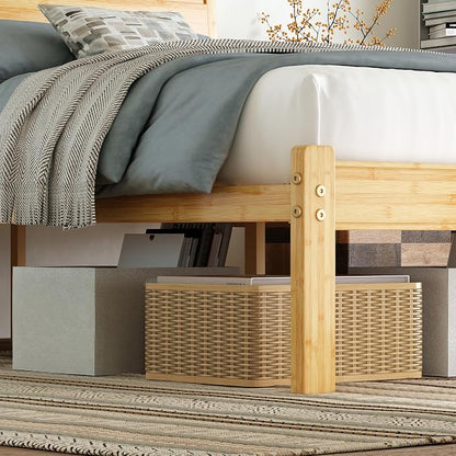 RLDVAY Bamboo Twin Bed Frames, 14 Inch Platform Bamboo Wood Bed with Tall Headboard, No Box Spring Needed, Heavy Duty Metal Slats, Easy Assembly, Noise Free, Twin Size Bed