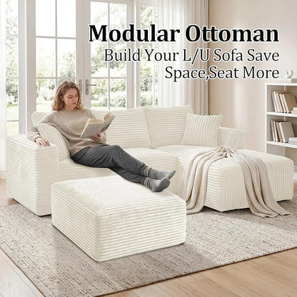 Corduroy Ottoman, Modern Boneless Cloud Foot Rest Foam Support, Oversized Modular Sectional Sofa Stool for Living Room, Bedroom & Small Spaces, No Assembly Required(Beige, Ottoman)