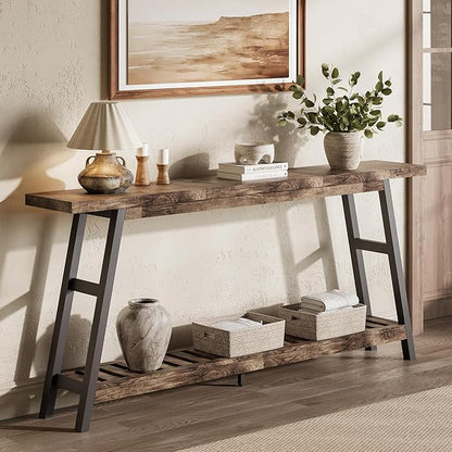 ChooChoo 70.9 Inch Long Console Tables for Entryway, Wood 2-Tier Entry Hallway Table, Narrow Sofa Table Behind Couch Table for Living Room, Entrance, Grey