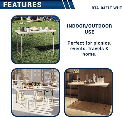 Height Adjustable 4 FT Granite White Folding Table – Premium 4 Foot Folding Table Ideal for Camping, Picnic, Party or as Kids Table | Adjustable height, indoor/outdoor use, camping, picnic, parties, kids table, folding legs, durable resin top, carry ha...