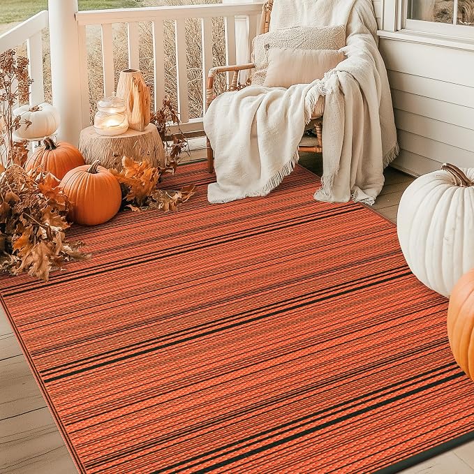 GENIMO Outdoor Rug for Patio Clearance,6'x9' Waterproof Mat, Reversible Plastic Camping Rugs, Rv, Deck, Porch, Camper, Balcony, Backyard (Orange & Black)