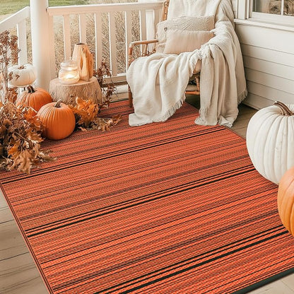 GENIMO Outdoor Rug for Patio Clearance,6'x9' Waterproof Mat, Reversible Plastic Camping Rugs, Rv, Deck, Porch, Camper, Balcony, Backyard (Orange & Black)