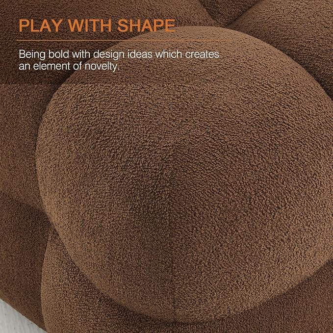 Zesthouse Square Pouf Ottoman Footstool, Modern Backless Vanity Chair for Bedroom, Boucle Poofy Footrest for Couch, Upholstered Tufted Footstool, Fabric Ottoman Coffee Table for Living Room Rust Brown