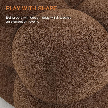 Zesthouse Square Pouf Ottoman Footstool, Modern Backless Vanity Chair for Bedroom, Boucle Poofy Footrest for Couch, Upholstered Tufted Footstool, Fabric Ottoman Coffee Table for Living Room Rust Brown