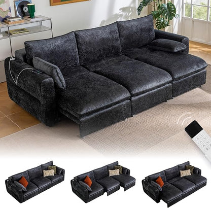 103" Electric Pull Out Sleeper Sofa Bed, 2in1 Convertible Power Extendable Couch Bed with Fast Charging USB&3 Smart Motor&Wide Back, Oversized Couches for Living Room&Small Space, Velvet Dark Grey
