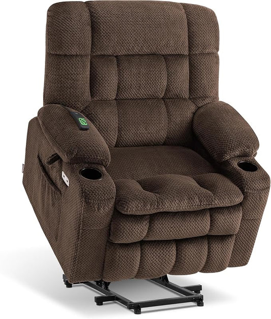 MCombo Small Dual Motor Power Lift Recliner Chair for Elderly, Zero Gravity Lift Chair with Heat and Massage, Lay Flat Recliner for Petite, USB Ports, Fabric R7894 (Small-Wide, Coffee)
