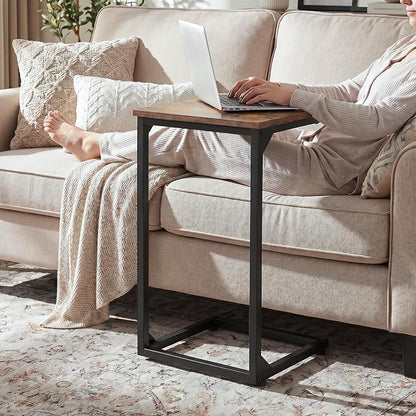AMHANCIBLE C Shaped End Tables, Couch Side Tables that Slide Under, TV Trays for Living Room, Bedroom, Small Space, Sofa, Brown HET02BBR-1