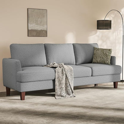 Busaurus 3 Seater Sofa Couch with Deep Seats, 89" Mid Century Modern Upholstered Sofa with Armrests, Comfy Couches for Living Room, Bedroom, Apartment and Office, Linen Light Grey