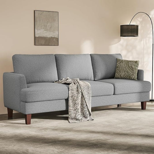 Busaurus 3 Seater Sofa Couch with Deep Seats, 89" Mid Century Modern Upholstered Sofa with Armrests, Comfy Couches for Living Room, Bedroom, Apartment and Office, Linen Light Grey