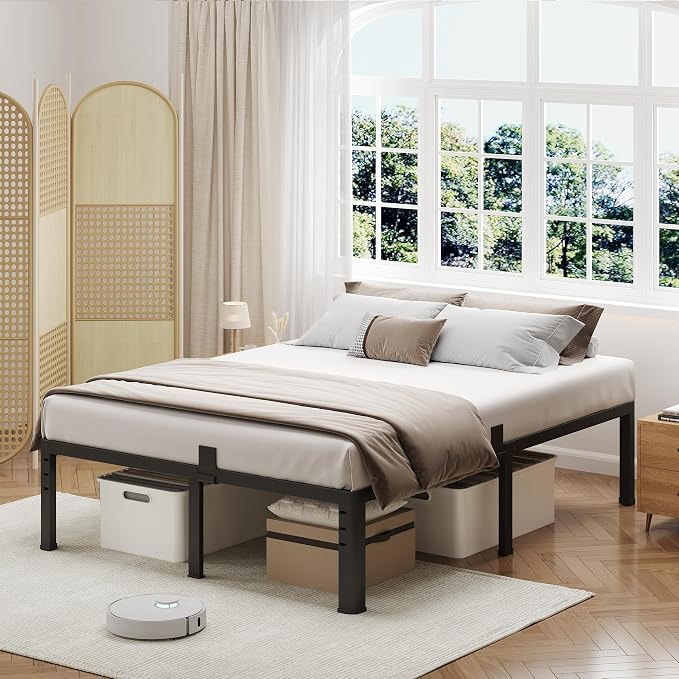 NKZ 18 Inch Metal Platform Bed Frame, King Size Bed Frame with Round Corner Legs, 3,500 lbs Heavy Duty Steel Slats Support, No Box Spring Needed, Easy Assembly, Noise Free