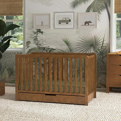 Carter’s by Davinci Colby 4-in-1 Convertible Crib w/Trundle Storage - GREENGUARD Certified, Convertible Baby Crib to Toddler Bed, Daybed, Full-Size Bed - 4 Adjustable Mattress Heights, Walnut