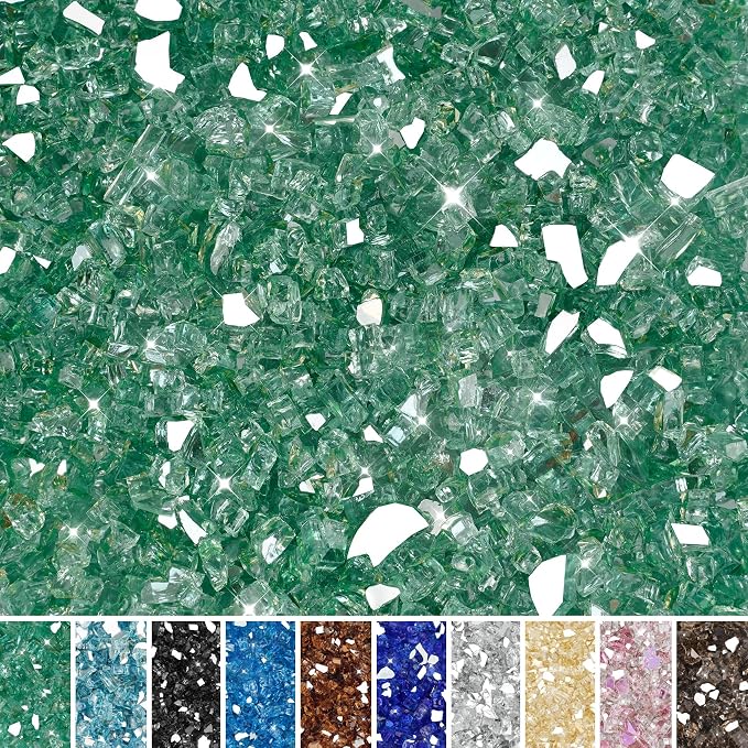 Skyflame 10-Pound Fire Glass for Fireplace Fire Pit and Landscaping, 1/4-Inch Light Green Reflective