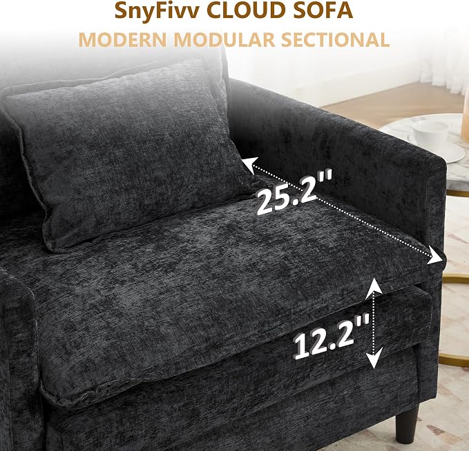113" Chenille Modular Sectional Sofa (Chenille Black, Single Seat with Ottoman)