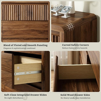 LYNSOM 9 Drawer Dresser for Bedroom, 50" Wide Fluted Dresser with Curved Corners, Wood Dressers & Chests of Drawers with Dual-Panel Design for Bedroom, Entryway, Walnut