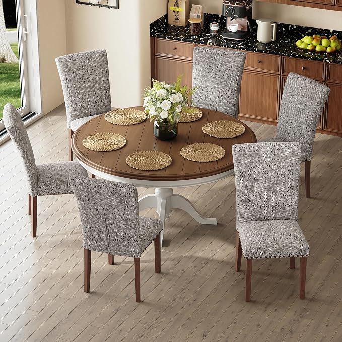 MALOL Dining Chairs Set of 2, High Back Dining Chair with Wood Legs and Nailhead Trim, Modern Padded Kitchen Room Chairs for Dining Room/Restaurant, Black/White