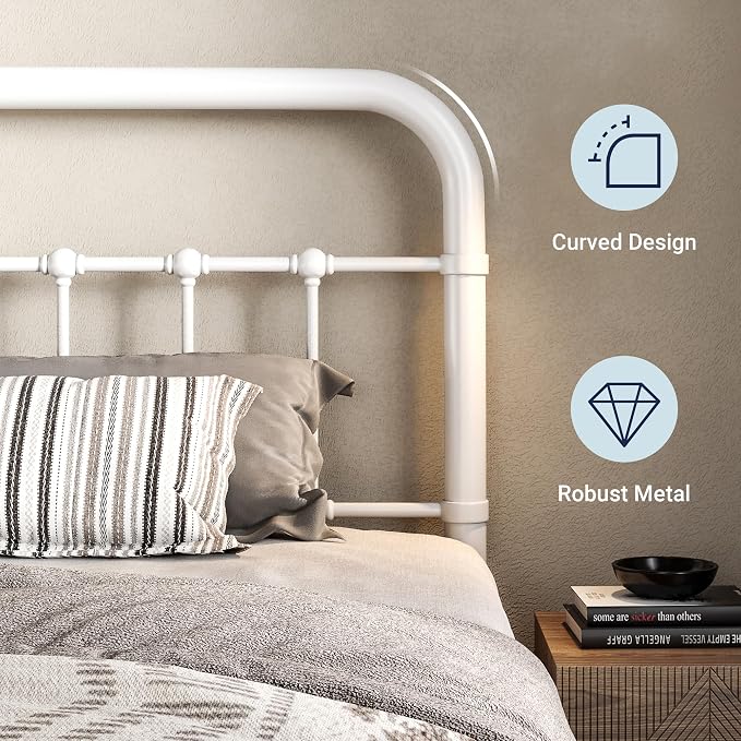 Allewie Twin Size Metal Platform Bed Frame with Victorian Style Wrought Iron-Art Headboard/Footboard, No Box Spring Required, White