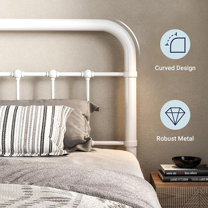 Allewie Twin Size Metal Platform Bed Frame with Victorian Style Wrought Iron-Art Headboard/Footboard, No Box Spring Required, White