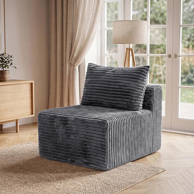 34.6”Modular Sectional Armless Middle Sofa Seat Boneless Corduroy Cloud Chair for Living Room,Gray