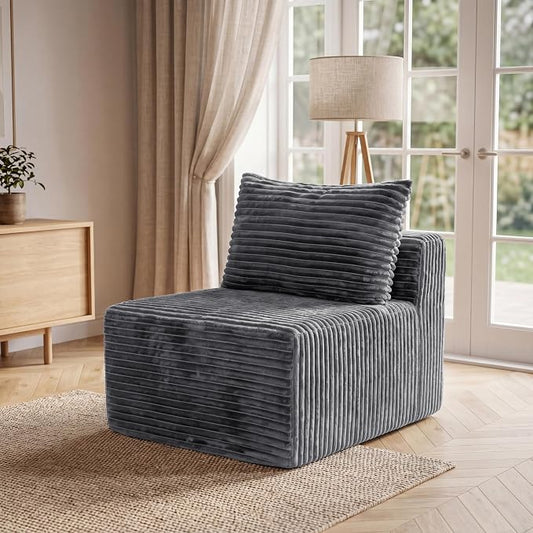 34.6”Modular Sectional Armless Middle Sofa Seat Boneless Corduroy Cloud Chair for Living Room,Gray