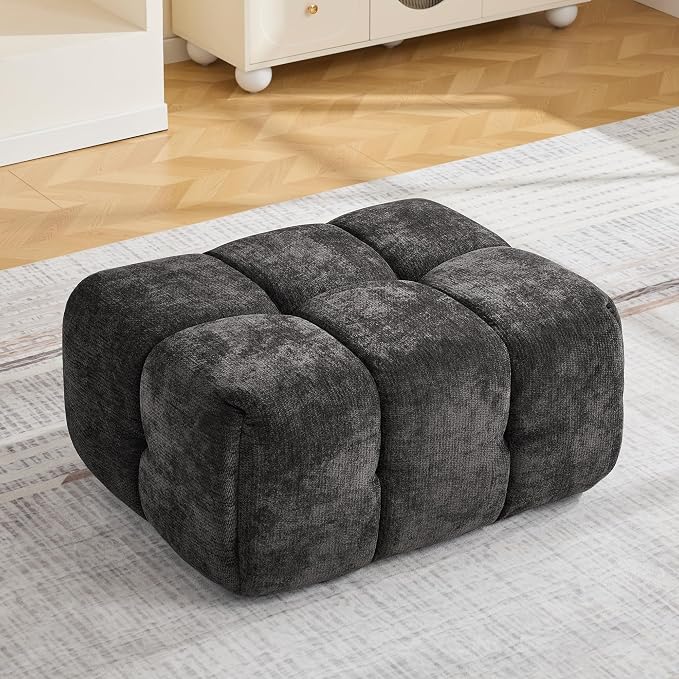 Large Boneless Ottoman, Upholstered Cloud Ottomans for Couch, Oversized Modern Foot Rest for Sectional Couches for Living Room, Foot Stools No Assembly Required, Tufted Ottoman, Dark Grey