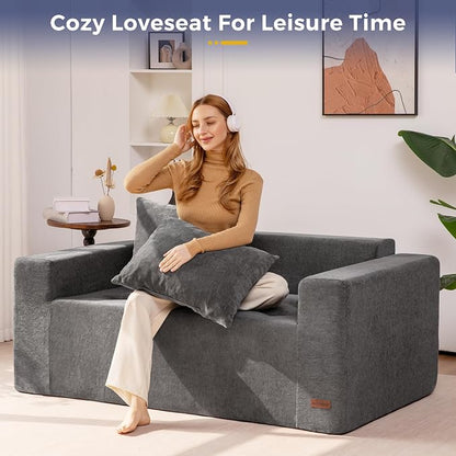 MAXYOYO Modular Sofa Couch, 61" Loveseat Boneless Cloud Couch with Deep Seat, Chenille Upholstered Living Room Comfy Sofa Chair for Living Room, No Assembly Required, Light Grey