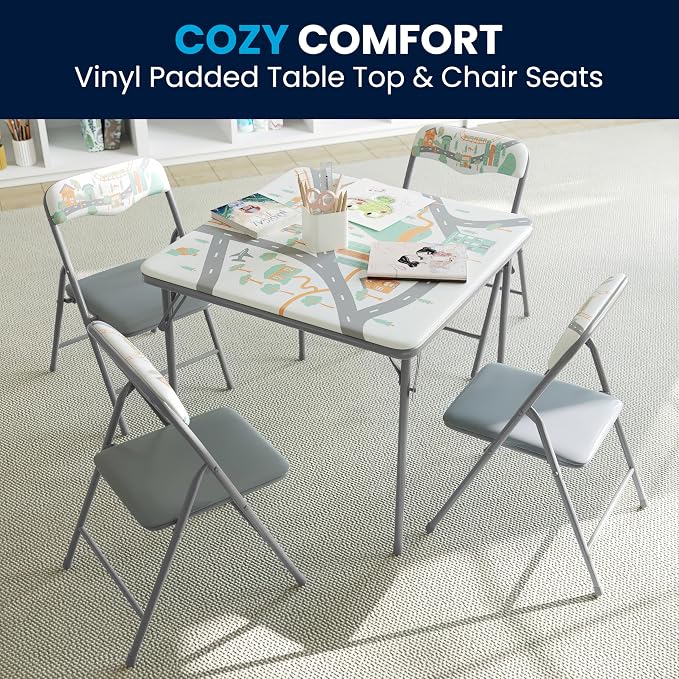Flash Furniture Mindy Kids 5-Piece Folding Square Table and Chairs Set for Daycare and Classrooms, Children's Activity Table and Chairs Set, Printed