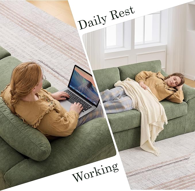 Oversized Boneless Couch Sets, Modern 3 Seater Sofa with 2 Loveseat Sofas, Floor Cloud Couch Sets with Extra Comfy Soft Deep Seats for Living Room, Apartment, No Assemby, Set of 3, Green