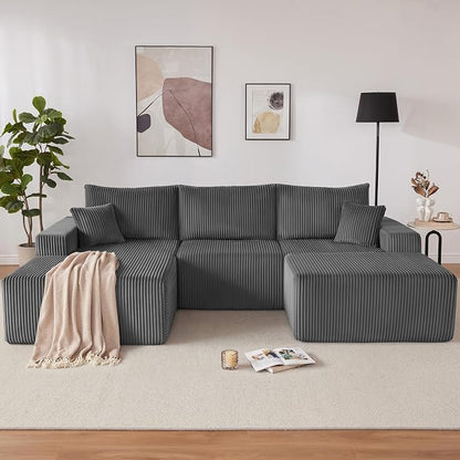 Weture 108” Modular Sectional Couches, Modern Modular U-Shape Sofa with Chaise, Cloud Sectional Couch with Deep Seat, Upholstered Boneless Sofa for Living Room (Corduroy, Gray)