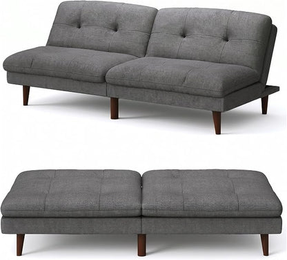Flamaker Futon Sofa Bed Modern Folding Futon Set Convertible Recliner Lounge for Living Room with Adjustable Backrest (Linen, Grey)