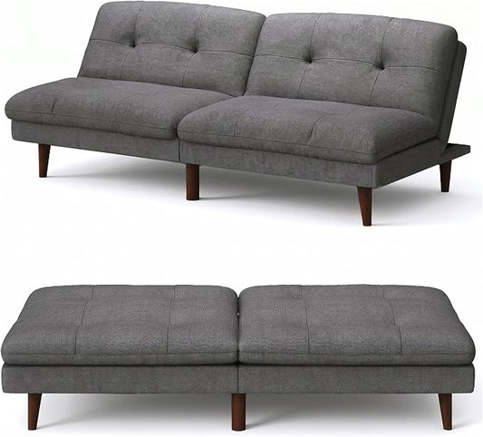 Flamaker Futon Sofa Bed Modern Folding Futon Set Convertible Recliner Lounge for Living Room with Adjustable Backrest (Linen, Grey)