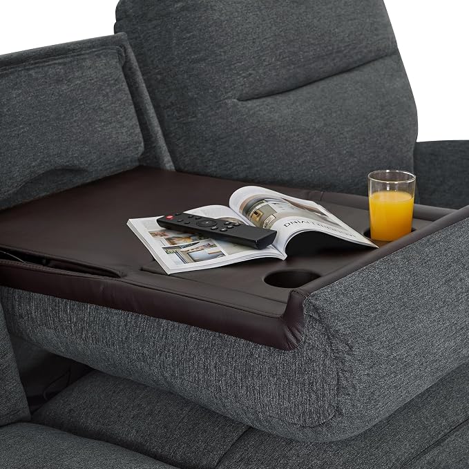 MCombo 87.8" Wall Hugger Power Reclining Sofa with Drop Down Table, 3-Seater Recliner Couch for Small Spaces Living Room RV, USB Ports, Fabric PR635M3 (Dark Grey)