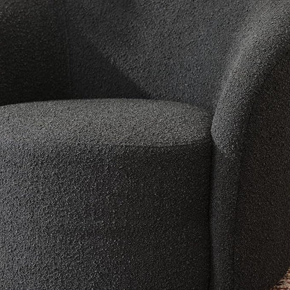 KINWELL 34" W Swivel Barrel Chair Set of 2, Mid Century Modern Round Upholstered Boucle Swivel Accent Chairs, No Assembly Sofa Chair for Living Room Bedroom Reading, Black